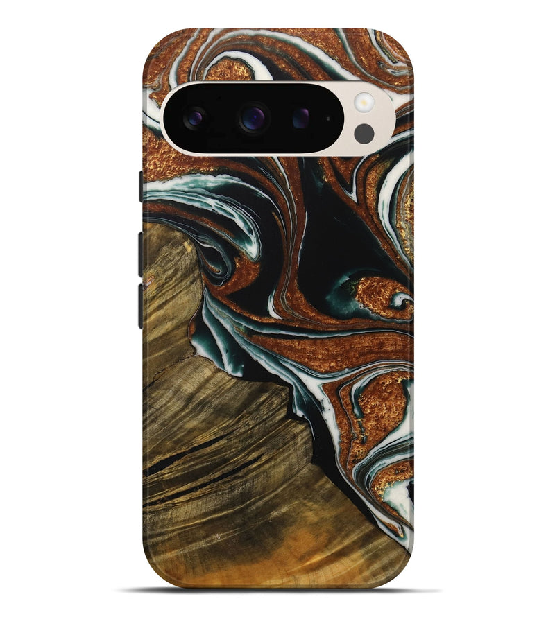 Pixel 9 Pro XL Wood Live Edge Phone Case - Tiena (Teal & Gold, 729366)