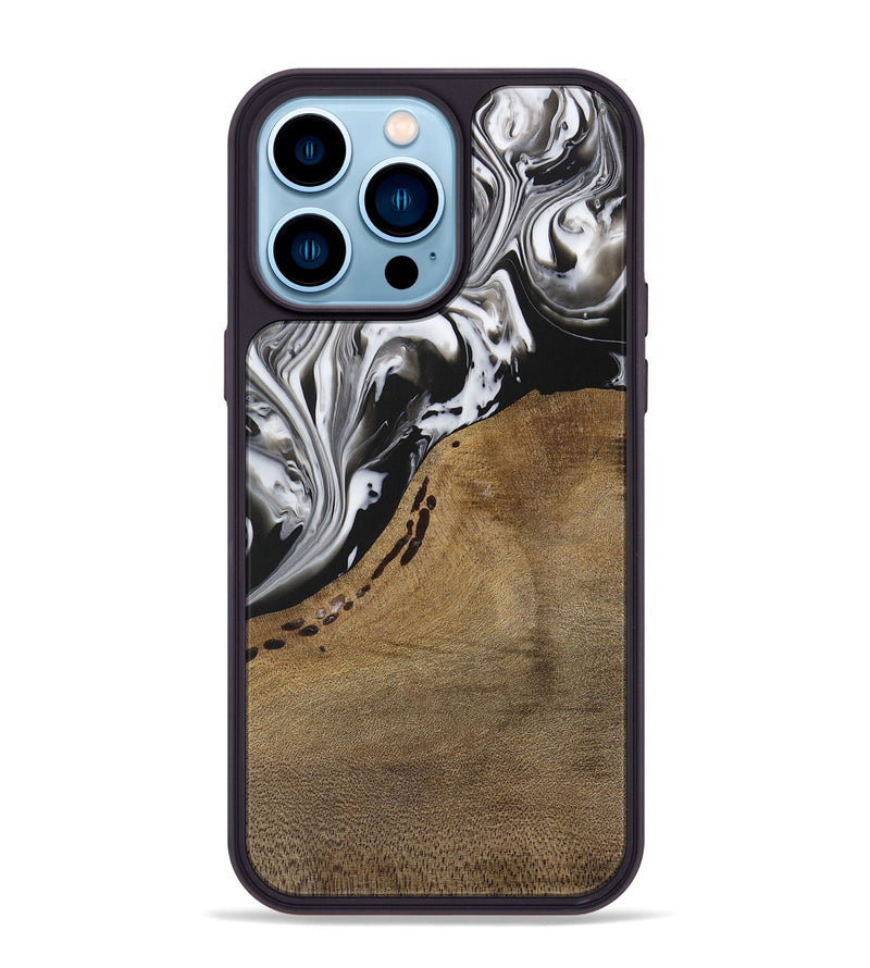 iPhone 14 Pro Max Wood Phone Case - Manas (Black & White, 729390)