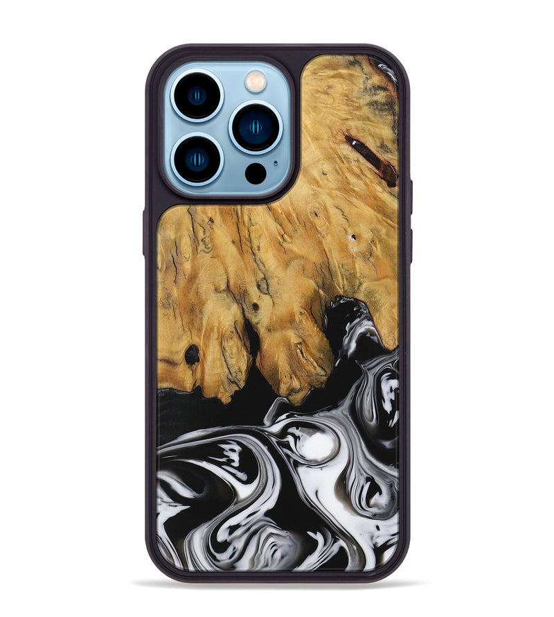 iPhone 14 Pro Max Wood Phone Case - Ranvir (Black & White, 729397)