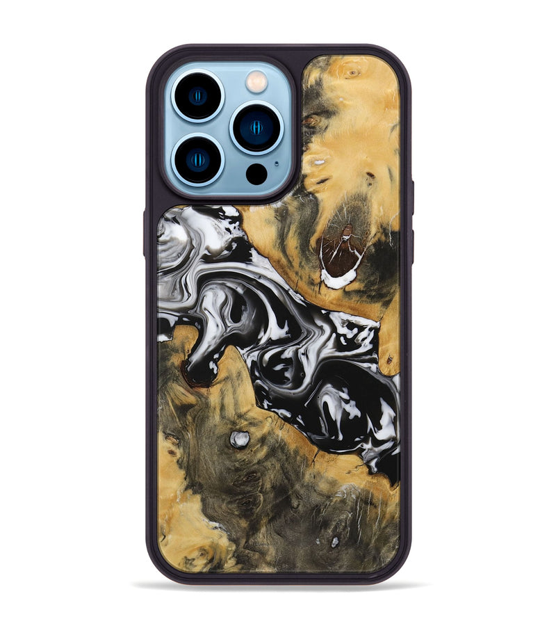 iPhone 14 Pro Max Wood Phone Case - Darina (Black & White, 729398)