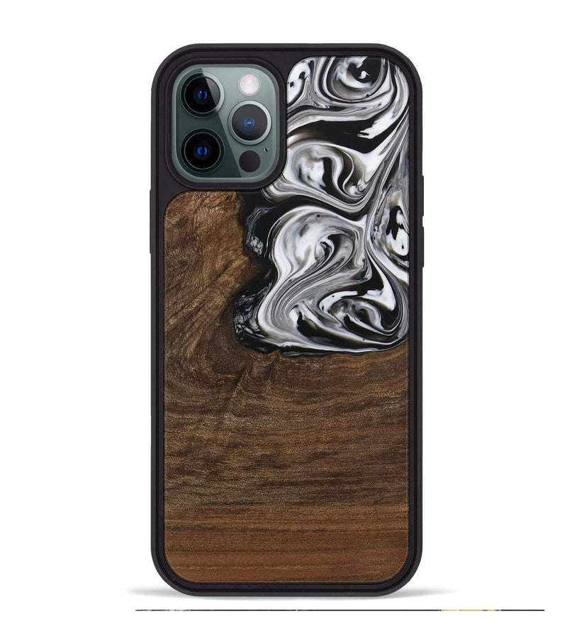 iPhone 12 Pro Max Wood Phone Case - Delwin (Black & White, 729399)