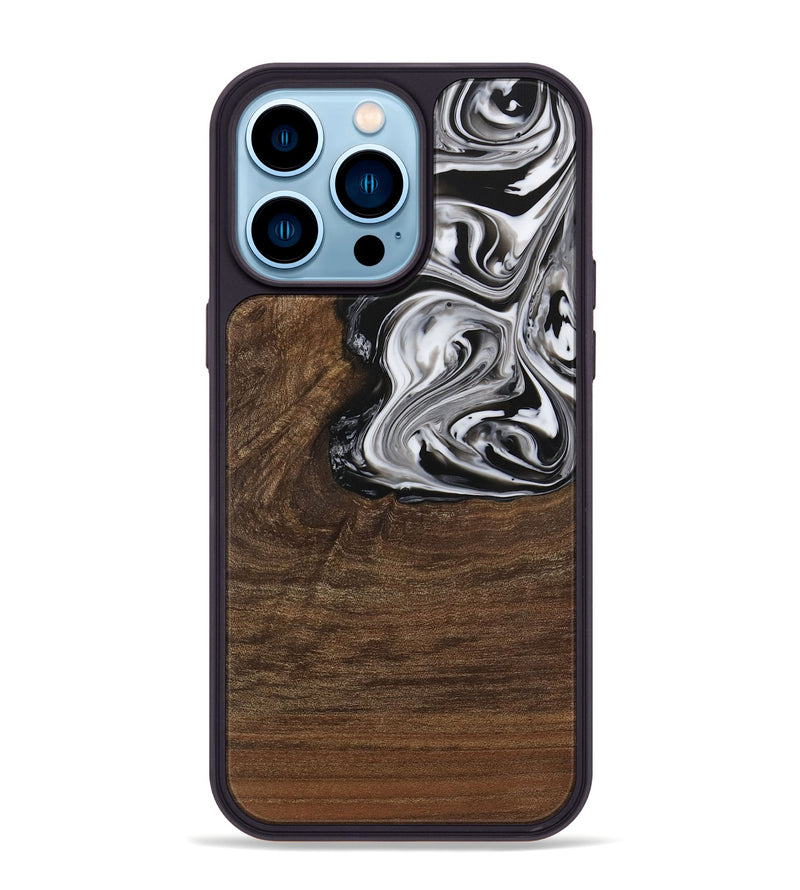 iPhone 14 Pro Max Wood Phone Case - Delwin (Black & White, 729399)