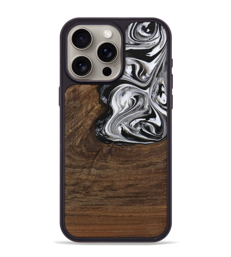 iPhone 15 Pro Max Wood Phone Case - Delwin (Black & White, 729399)