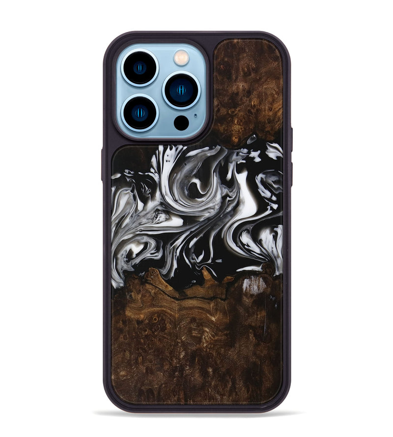 iPhone 14 Pro Max Wood Phone Case - Vinita (Black & White, 729421)