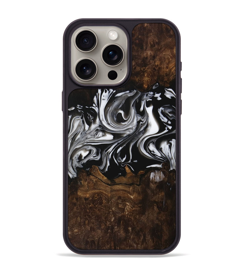 iPhone 15 Pro Max Wood Phone Case - Vinita (Black & White, 729421)