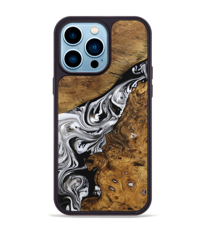 iPhone 14 Pro Max Wood Phone Case - Dianne (Black & White, 729437)