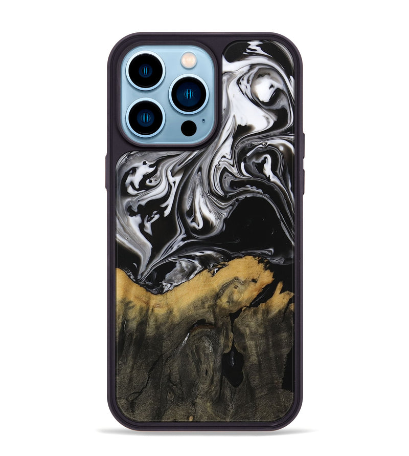 iPhone 14 Pro Max Wood Phone Case - Deegan (Black & White, 729438)