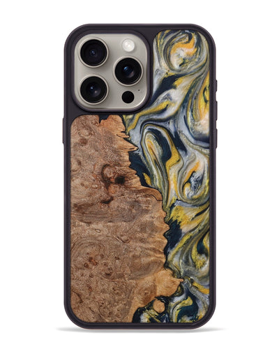 iPhone 15 Pro Max Wood Phone Case - Furrukh (Teal & Gold, 729480)