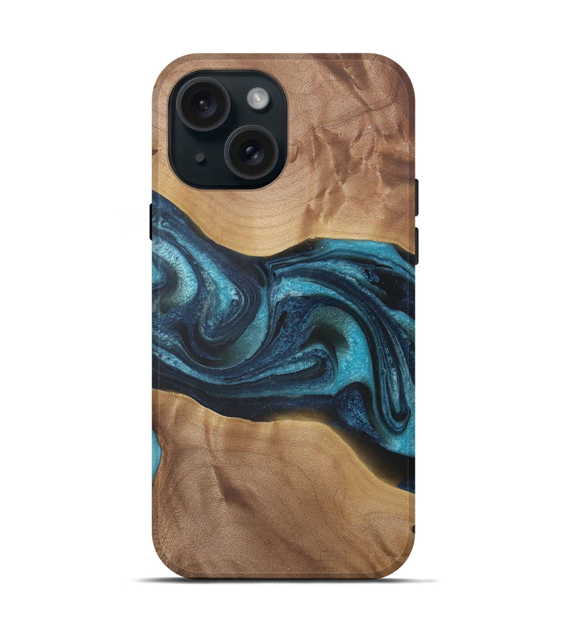 iPhone 15 Wood Live Edge Phone Case - Gladys (Blue, 729500)