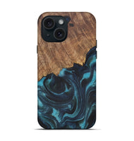 iPhone 15 Wood Live Edge Phone Case - Casie (Blue, 729501)