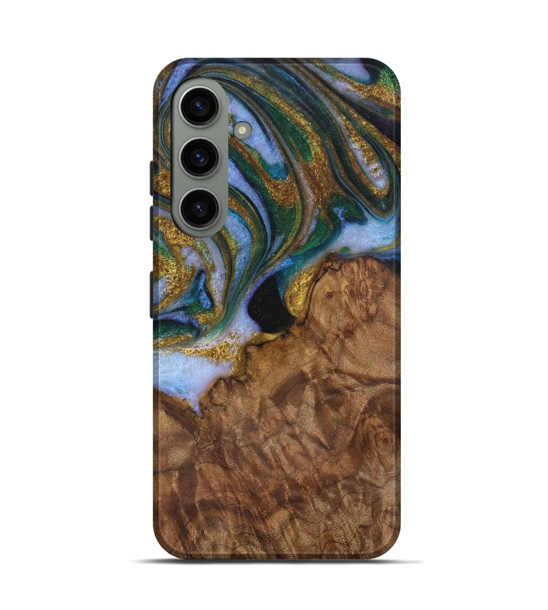 Galaxy S24 Wood Live Edge Phone Case - Bunny (Teal & Gold, 729505)