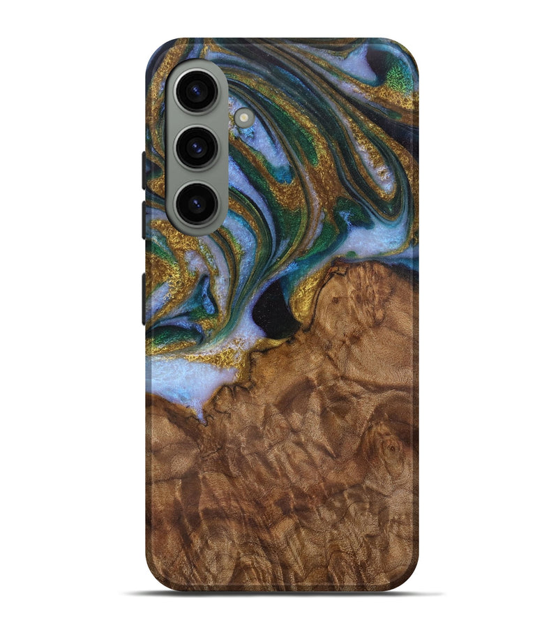 Galaxy S24 Plus Wood Live Edge Phone Case - Bunny (Teal & Gold, 729505)