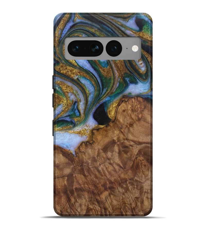 Pixel 7 Pro Wood Live Edge Phone Case - Bunny (Teal & Gold, 729505)