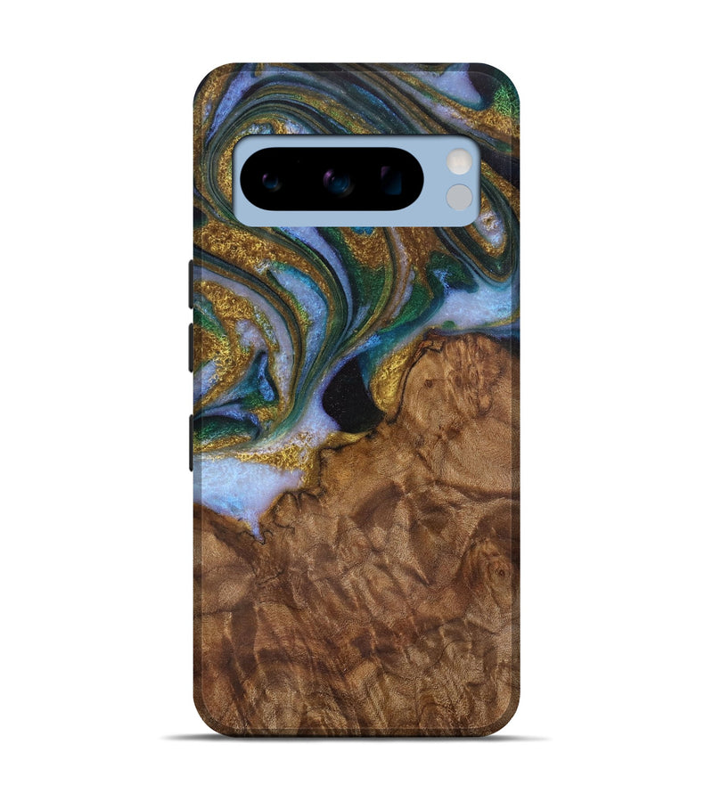 Pixel 8 Pro Wood Live Edge Phone Case - Bunny (Teal & Gold, 729505)