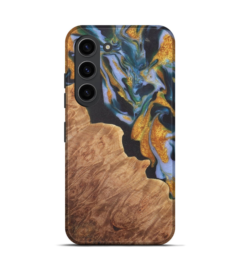 Galaxy S23 Wood Live Edge Phone Case - Laryssa (Teal & Gold, 729511)