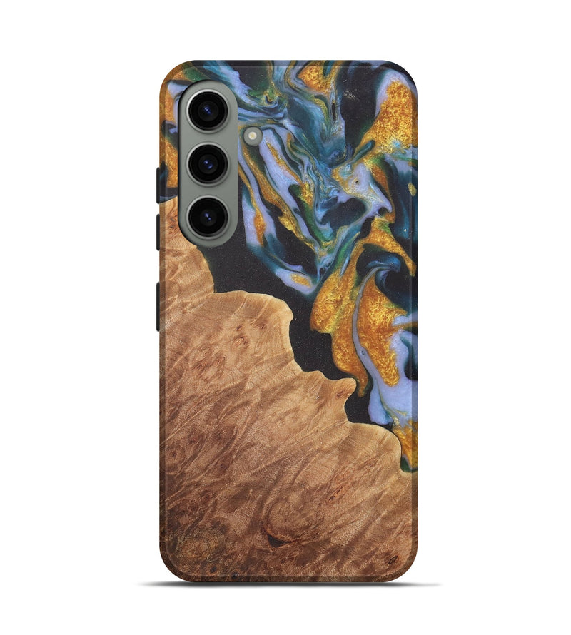 Galaxy S24 Wood Live Edge Phone Case - Laryssa (Teal & Gold, 729511)