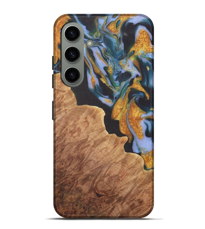 Galaxy S24 Plus Wood Live Edge Phone Case - Laryssa (Teal & Gold, 729511)