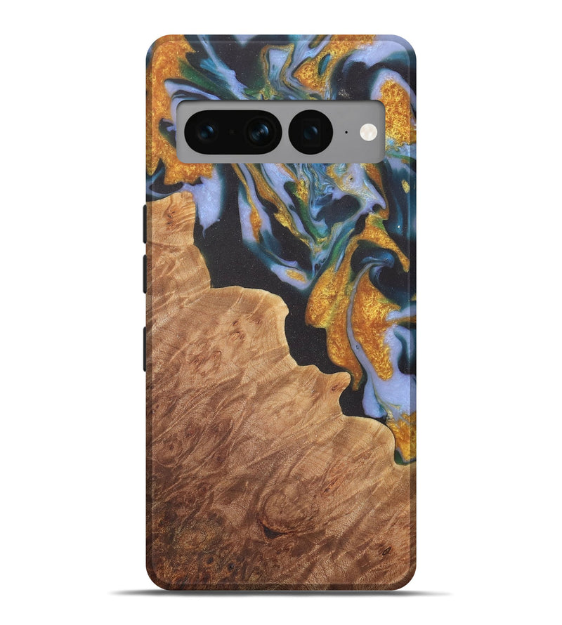 Pixel 7 Pro Wood Live Edge Phone Case - Laryssa (Teal & Gold, 729511)