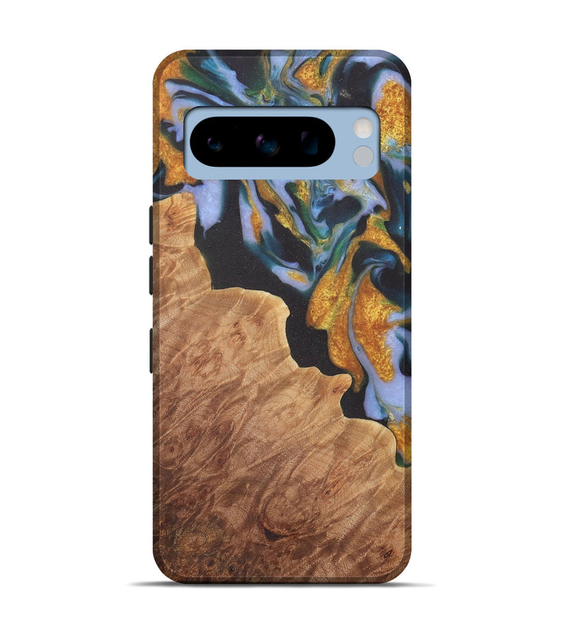 Pixel 8 Pro Wood Live Edge Phone Case - Laryssa (Teal & Gold, 729511)