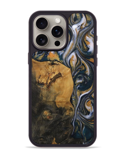 iPhone 15 Pro Max Wood Phone Case - Goska (Teal & Gold, 729534)