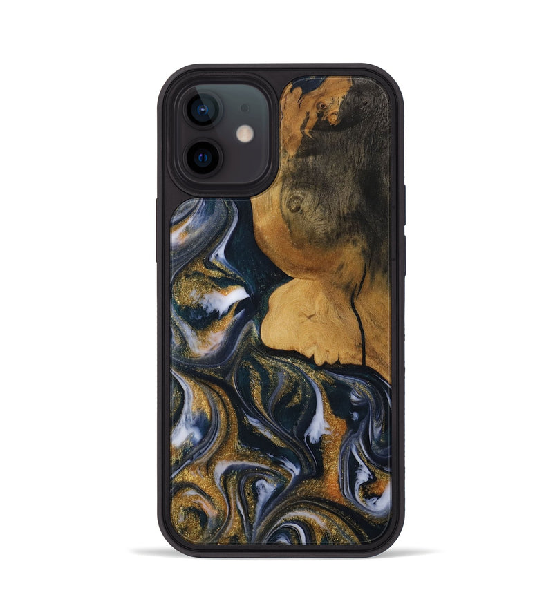 iPhone 12 Wood Phone Case - Jaydon (Teal & Gold, 729536)