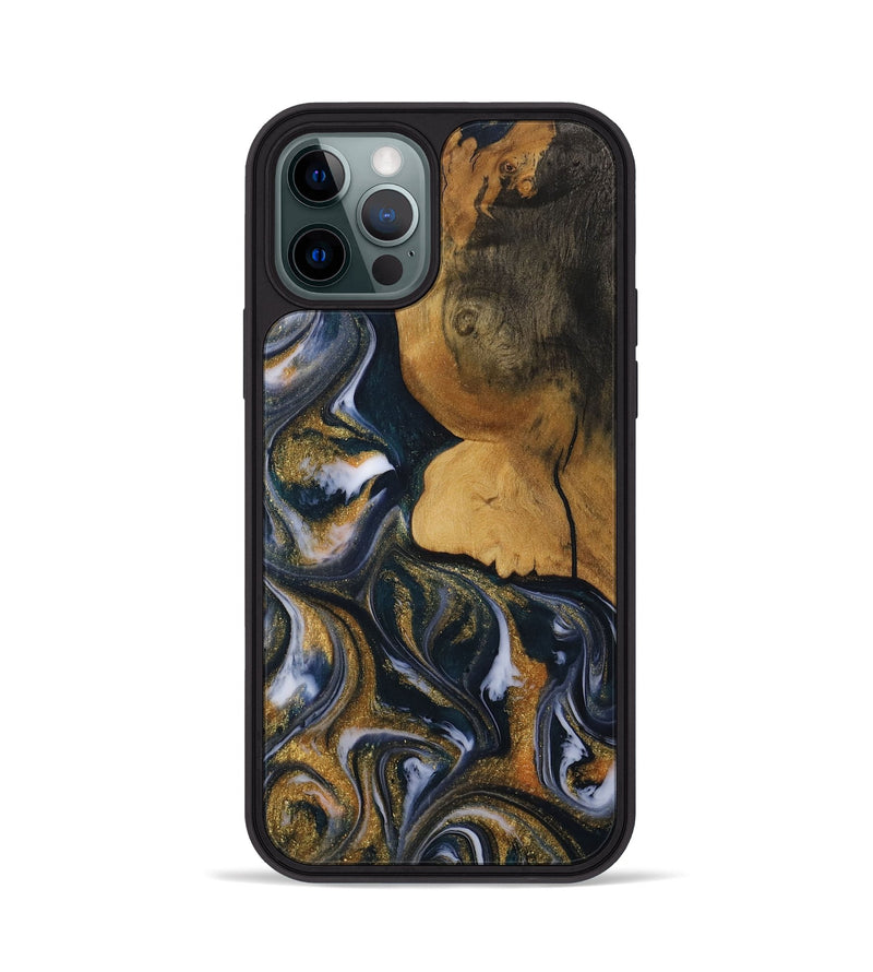 iPhone 12 Pro Wood Phone Case - Jaydon (Teal & Gold, 729536)