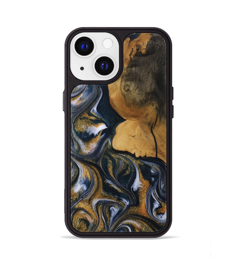 iPhone 13 Wood Phone Case - Jaydon (Teal & Gold, 729536)