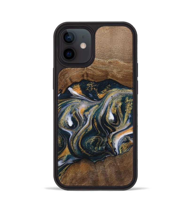 iPhone 12 Wood Phone Case - Glenn (Teal & Gold, 729546)