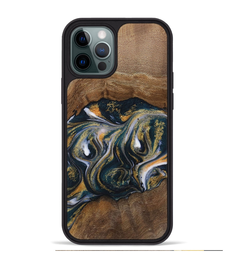 iPhone 12 Pro Max Wood Phone Case - Glenn (Teal & Gold, 729546)