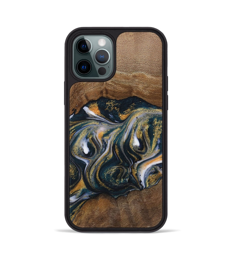 iPhone 12 Pro Wood Phone Case - Glenn (Teal & Gold, 729546)