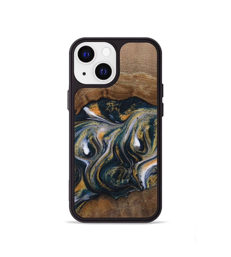 iPhone 13 mini Wood Phone Case - Glenn (Teal & Gold, 729546)