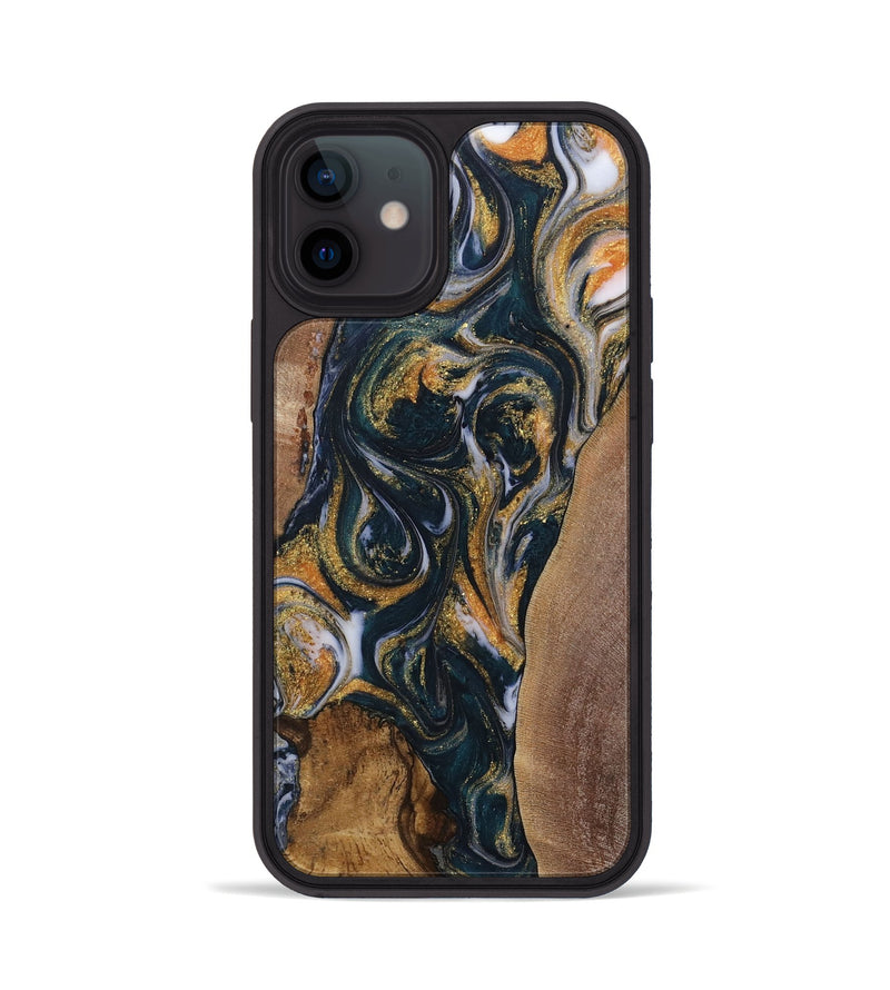 iPhone 12 Wood Phone Case - Anfer (Teal & Gold, 729547)