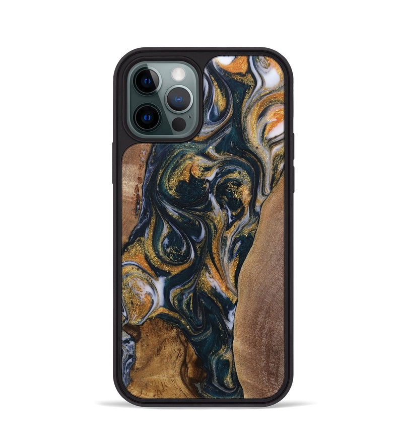 iPhone 12 Pro Wood Phone Case - Anfer (Teal & Gold, 729547)