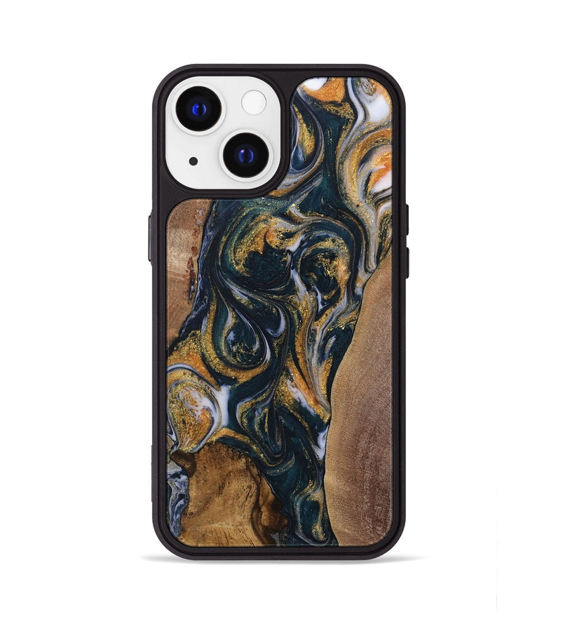 iPhone 13 Wood Phone Case - Anfer (Teal & Gold, 729547)