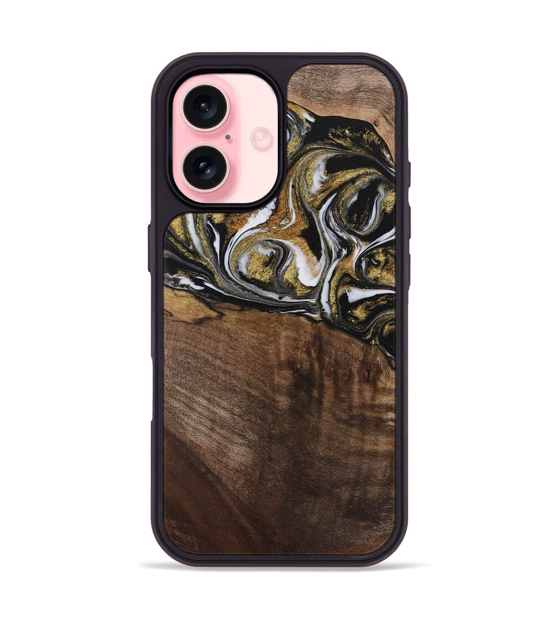 iPhone 16 Wood Phone Case - Carmela (Black & White, 729561)