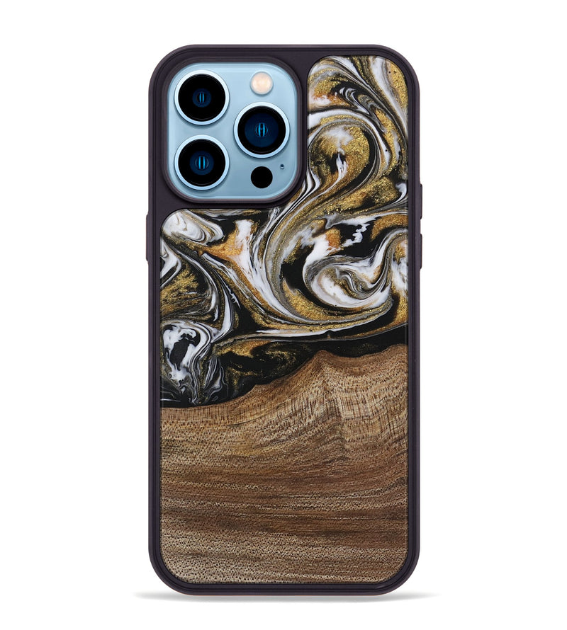 iPhone 14 Pro Max Wood Phone Case - Valeda (Black & White, 729564)