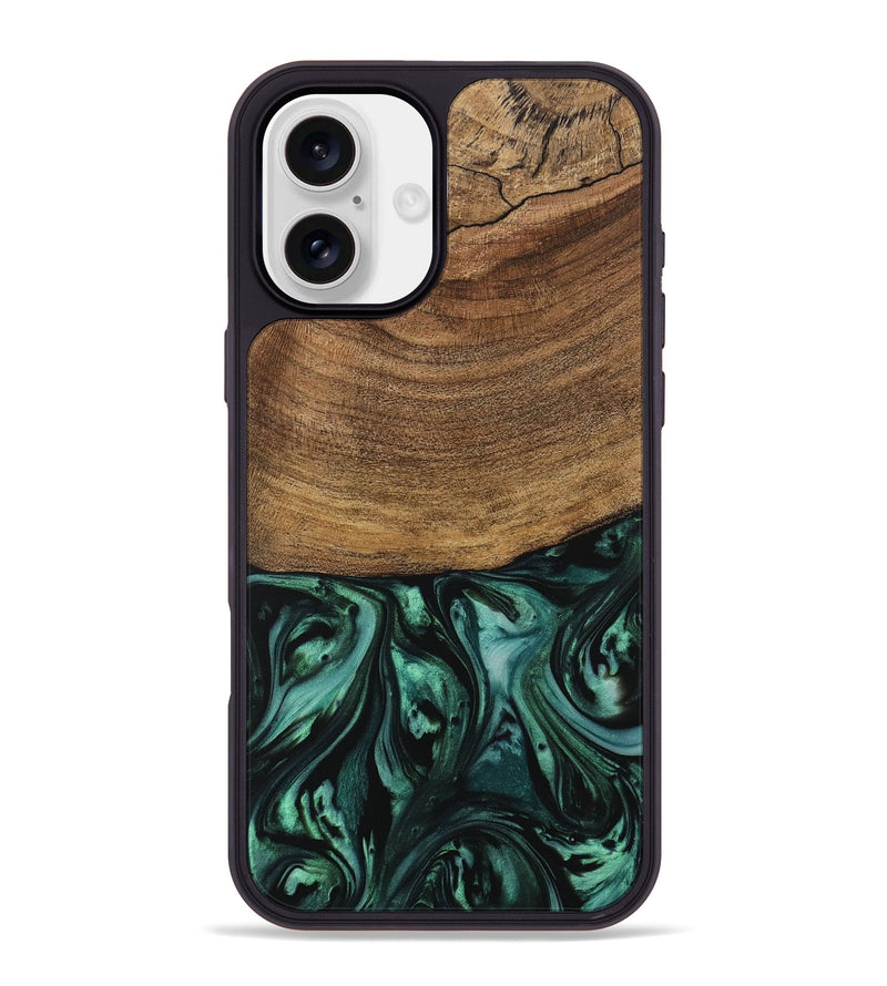 iPhone 16 Plus Wood Phone Case - Derin (Green, 729571)