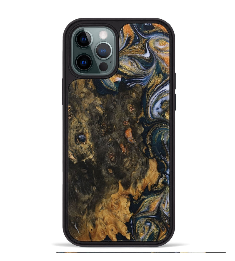 iPhone 12 Pro Max Wood Phone Case - Cate (Teal & Gold, 729580)