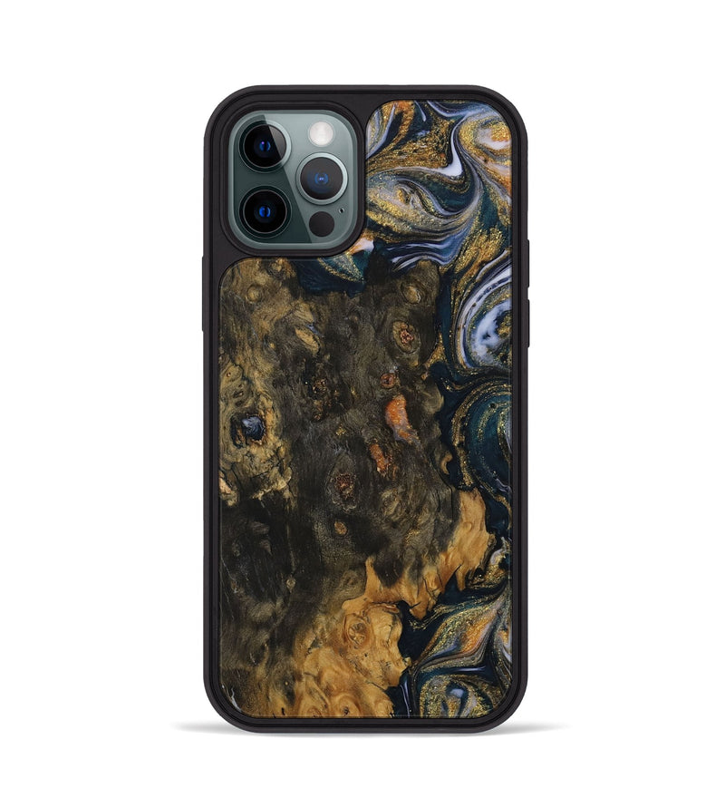 iPhone 12 Pro Wood Phone Case - Cate (Teal & Gold, 729580)