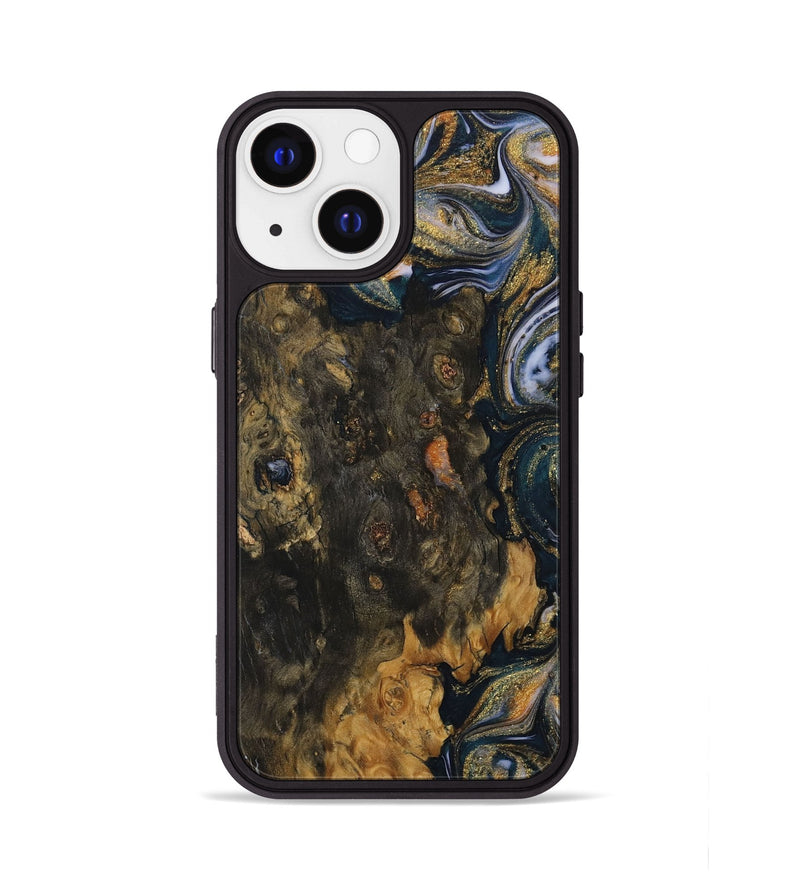 iPhone 13 Wood Phone Case - Cate (Teal & Gold, 729580)