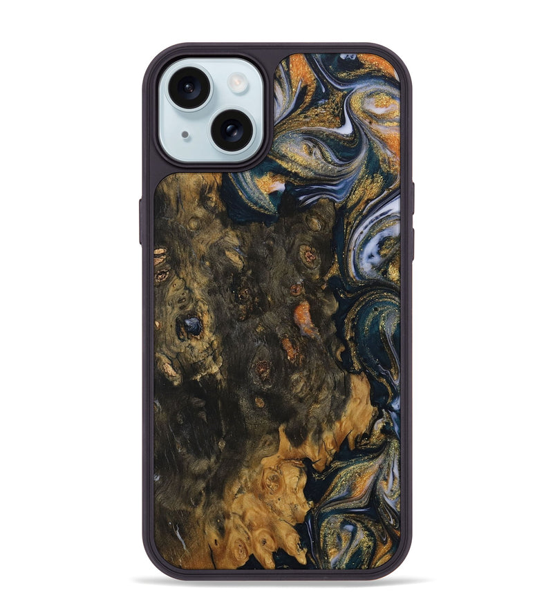 iPhone 15 Plus Wood Phone Case - Cate (Teal & Gold, 729580)