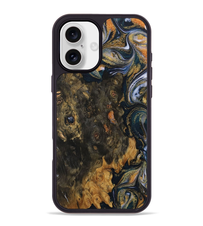 iPhone 16 Plus Wood Phone Case - Cate (Teal & Gold, 729580)