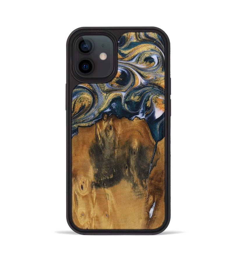 iPhone 12 Wood Phone Case - Juline (Teal & Gold, 729583)