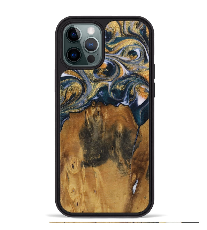 iPhone 12 Pro Max Wood Phone Case - Juline (Teal & Gold, 729583)