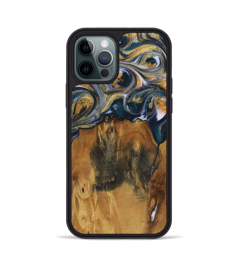 iPhone 12 Pro Wood Phone Case - Juline (Teal & Gold, 729583)