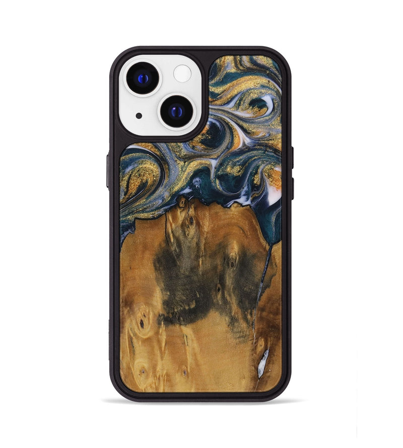 iPhone 13 Wood Phone Case - Juline (Teal & Gold, 729583)