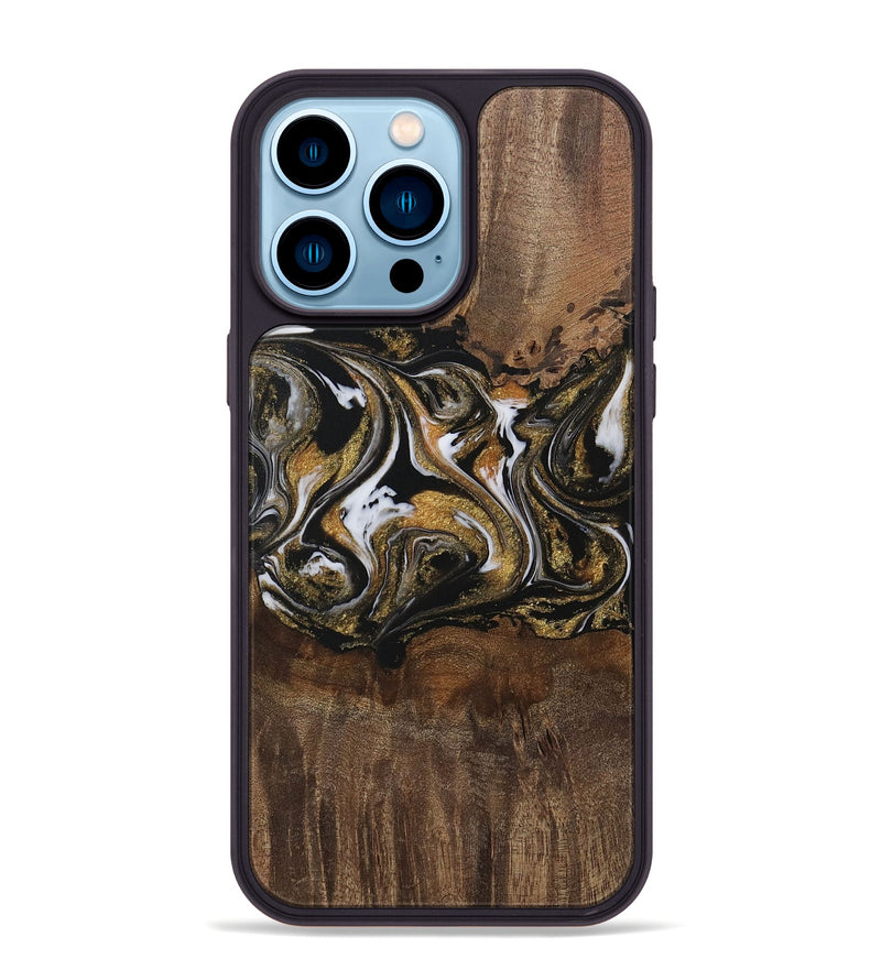 iPhone 14 Pro Max Wood Phone Case - Deontae (Black & White, 729585)