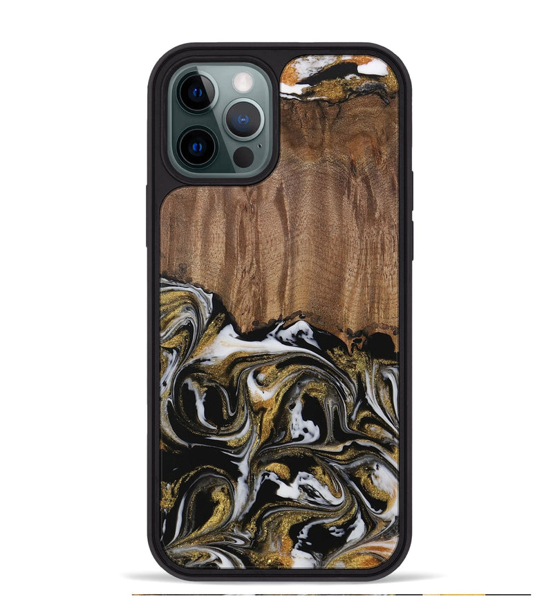 iPhone 12 Pro Max Wood Phone Case - Leodora (Black & White, 729590)