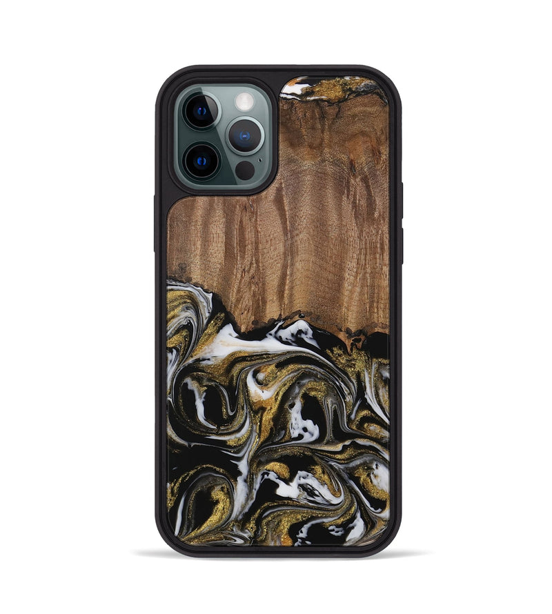 iPhone 12 Pro Wood Phone Case - Leodora (Black & White, 729590)