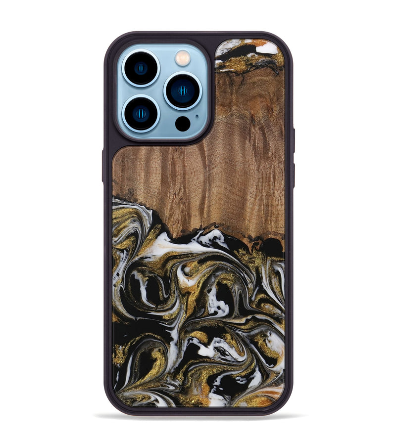 iPhone 14 Pro Max Wood Phone Case - Leodora (Black & White, 729590)